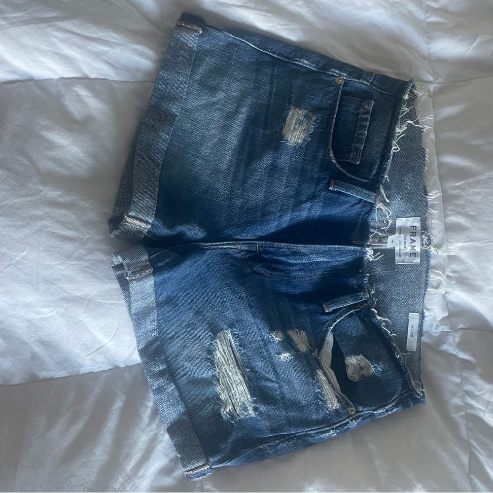 Frame Denim Blue Distressed Jean Shorts